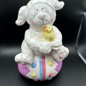 Dan Dee Ceramic Lamb with Chick Figurine sitting on egg